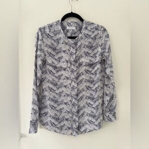 Equipment Femme 100% Silk Women’s White and Blue Palm Leaf Print Shirt